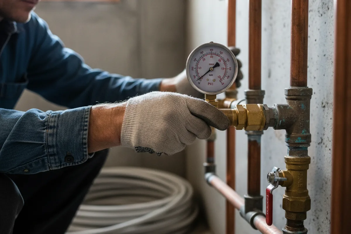 Pressure testing a repaired line during Water Line Repair in Sperry